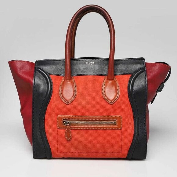 Celine Poppy/Multicolor Calfskin Leather and Canvas Mini Luggage Tote Bag - Picture 1 of 11